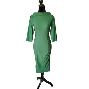 Unique Vintage 60s Emerald Sleeved Lucinda Wiggle Dress Sz Small
